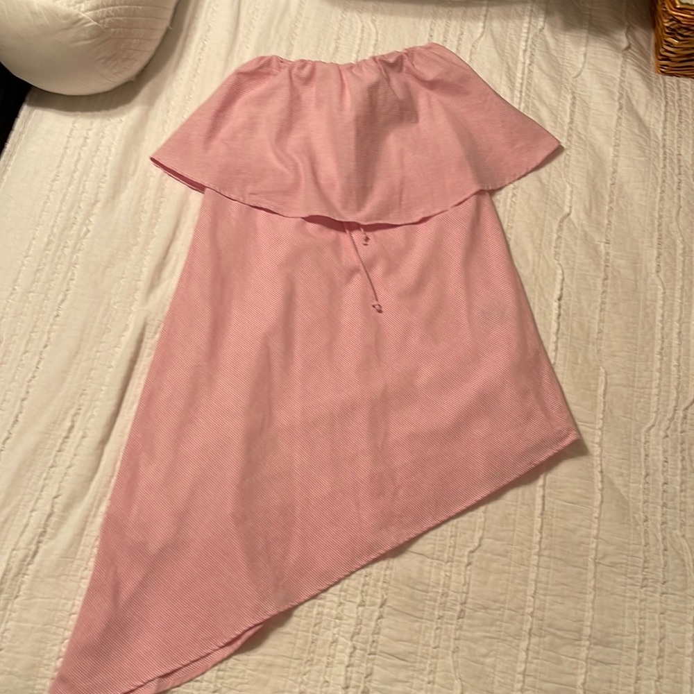 Pink/White Striped Strapless Dress